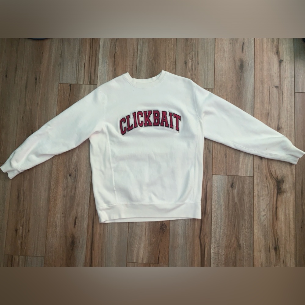 CLICKBAIT David Dobrik Merchandise, White Sweatshirt/Crewneck